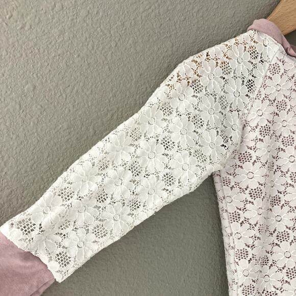 Tate and Adele Lace Overlay Top - Cream Dusty Rose - Made in Bend, OR - 12-18M - Picture 5 of 7